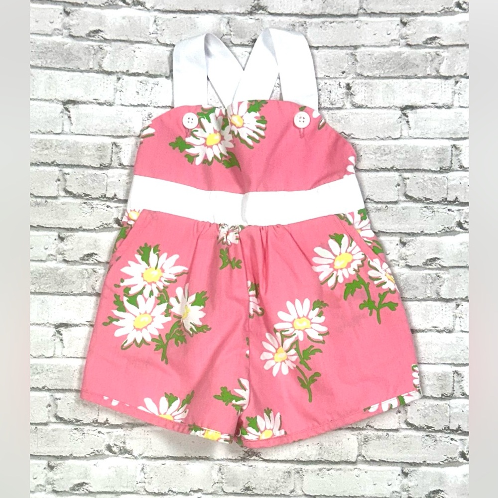TBBC Beaufort Bonnet Baby Girl Romper 12-18M Pink Daisy Floral Bubble Spring